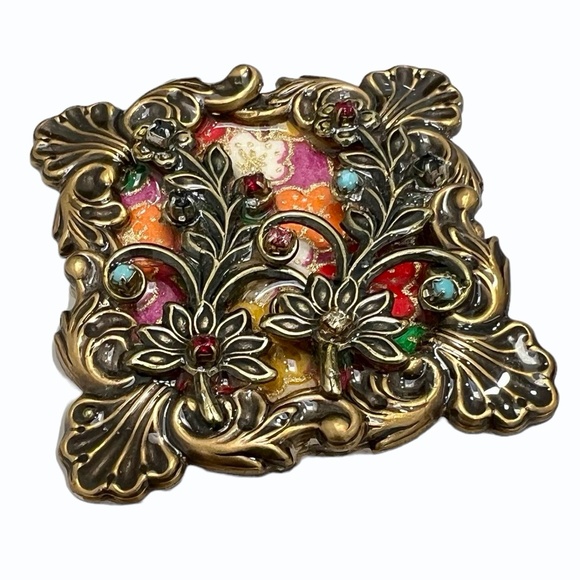 ALICE M SIGNED MIXED MEDIA MULTICOLOR FLOWER BROOCH - Picture 6 of 14